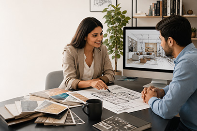Comparison of a fashion studio under renovation and the finished bright workspace, highlighting the impact of professional architects.